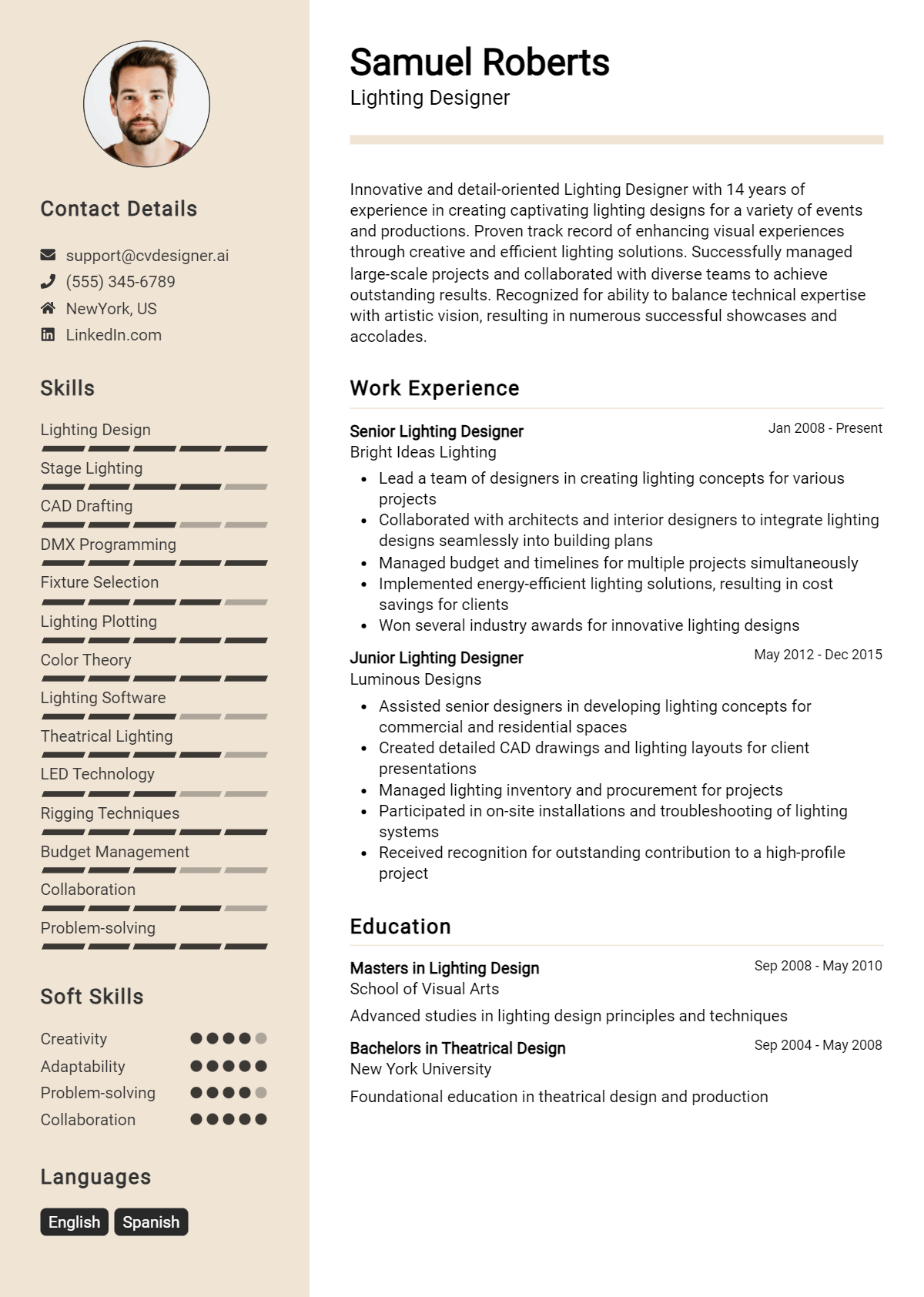Lighting Designer Resume Example