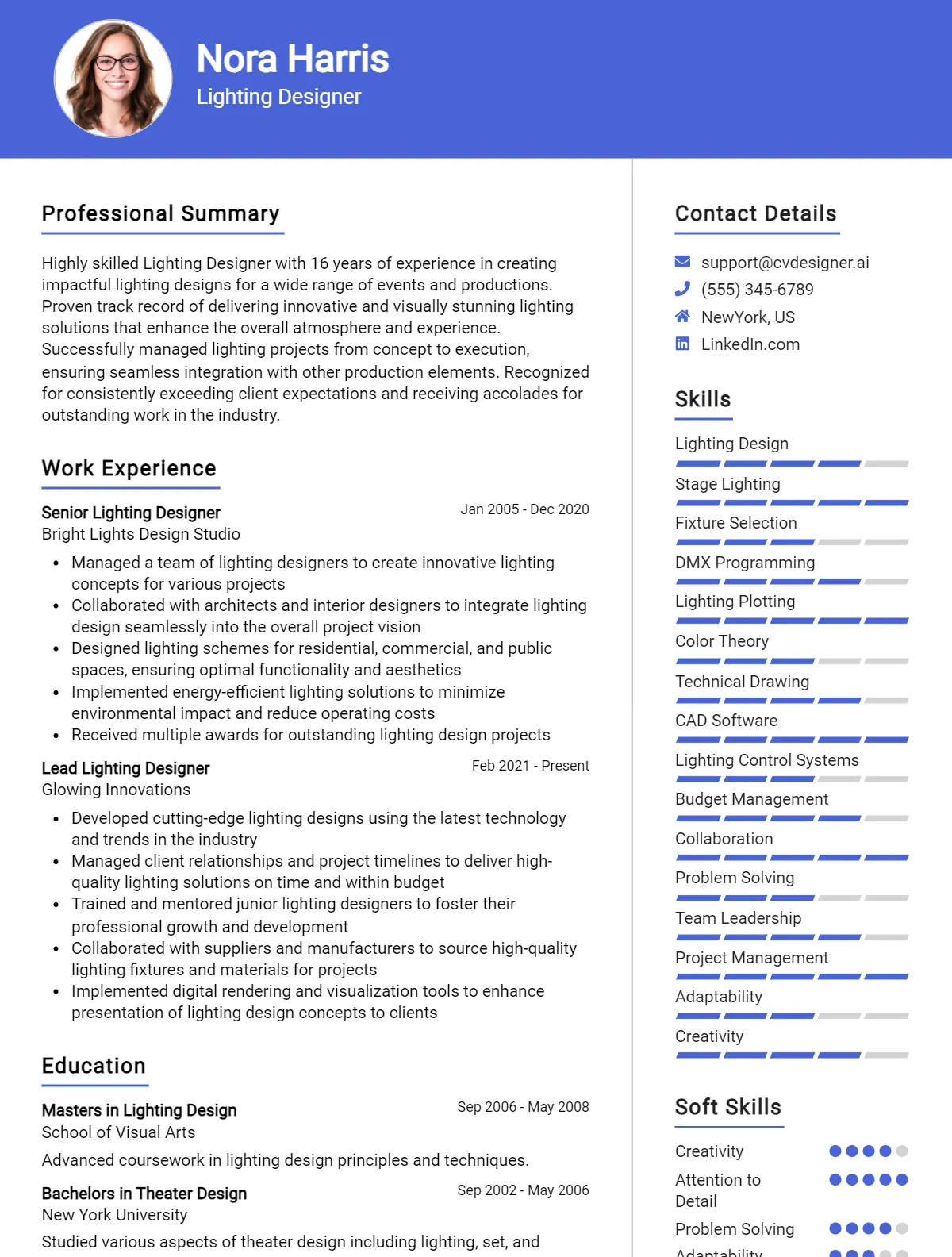 Lighting Designer CV Example