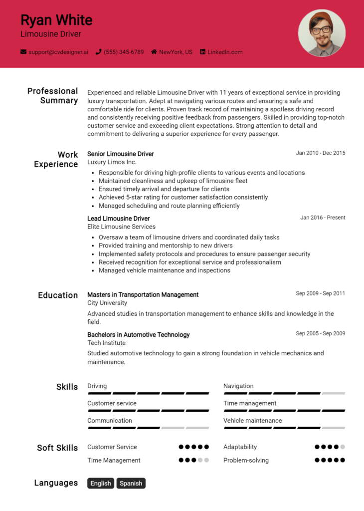 Limousine Driver Resume Example