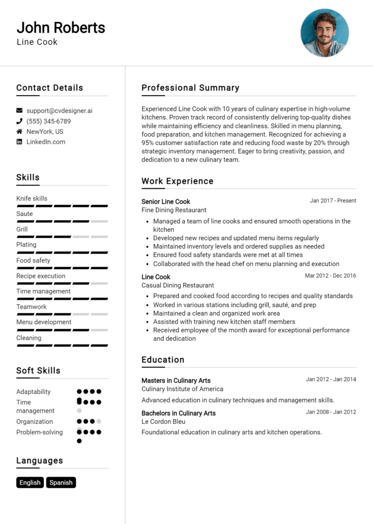 Line Cook Resume Example for 2025: How to Craft a Winning CV