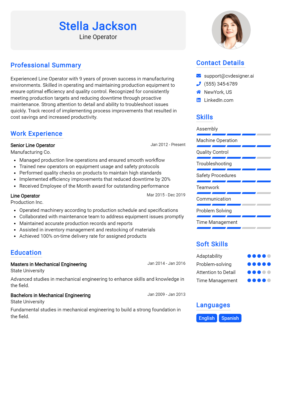 Line Operator Resume Example