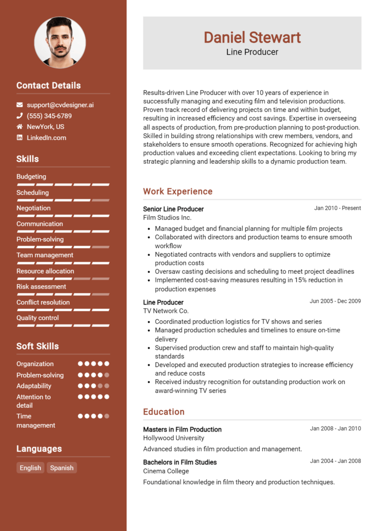 Line Producer Resume Example for 2025: Best Writing Guide