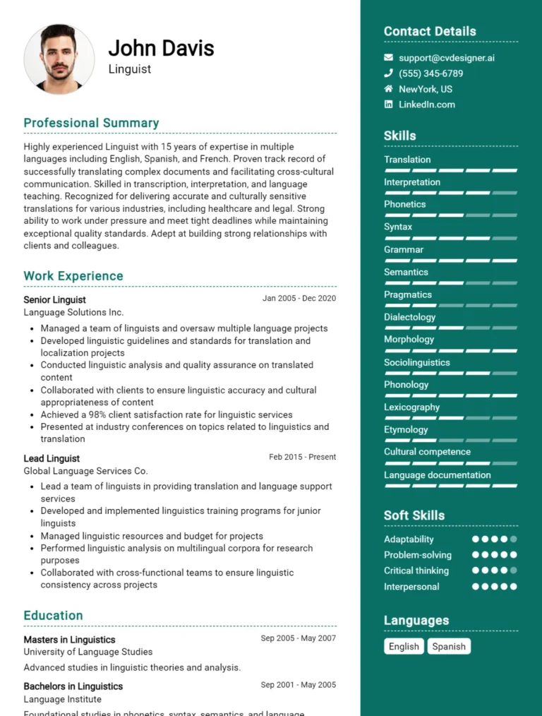 Linguist CV Example For 2025: Top CV Skills
