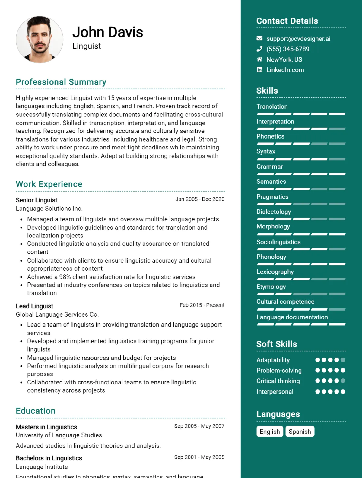 Linguist CV Example