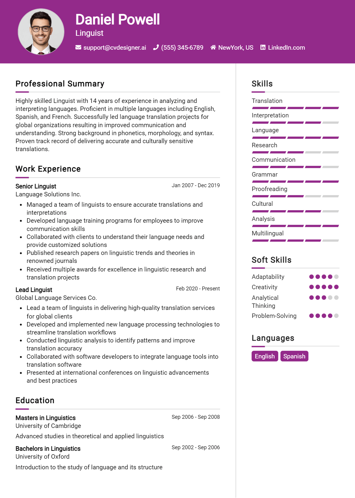 Linguist Resume Example