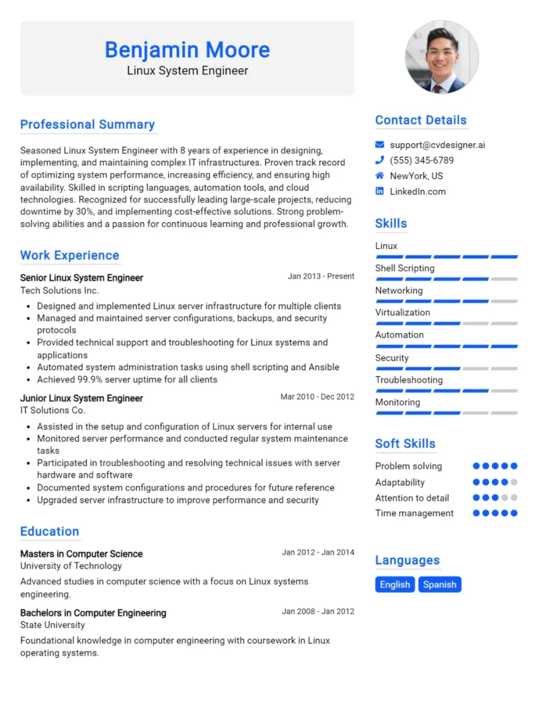 Linux System Engineer CV Example For 2025: Tips & Templates