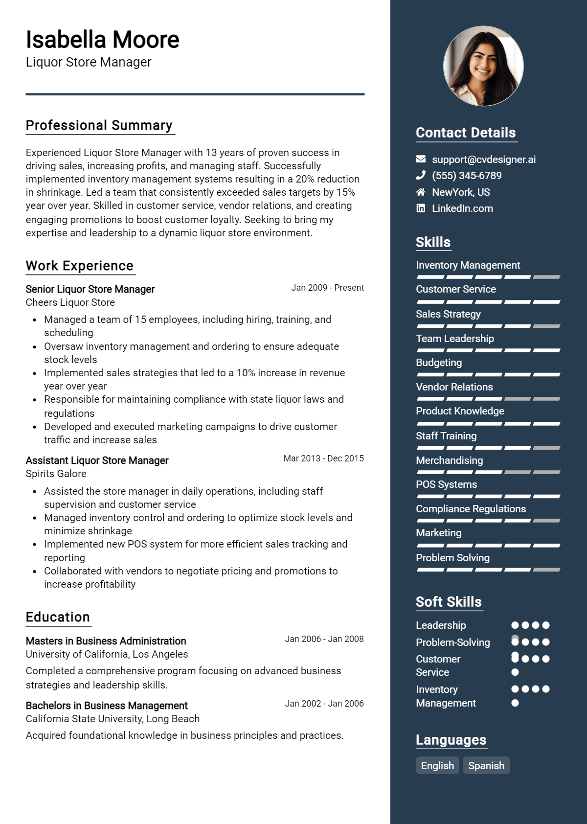 Liquor Store Manager Resume Example