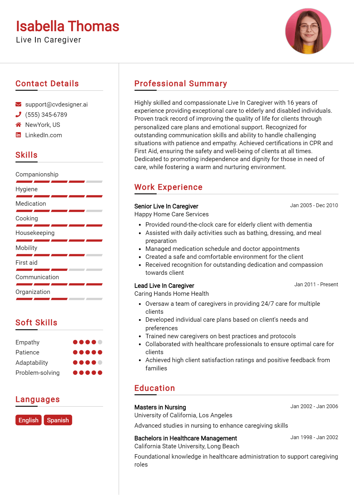 Live In Caregiver Resume Example for 2024: Effective Tips - CVDesigner.ai