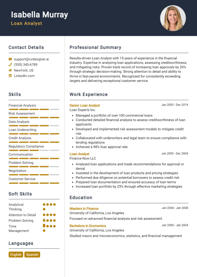 Loan Analyst Resume Example for 2025: How to Create a Professional CV