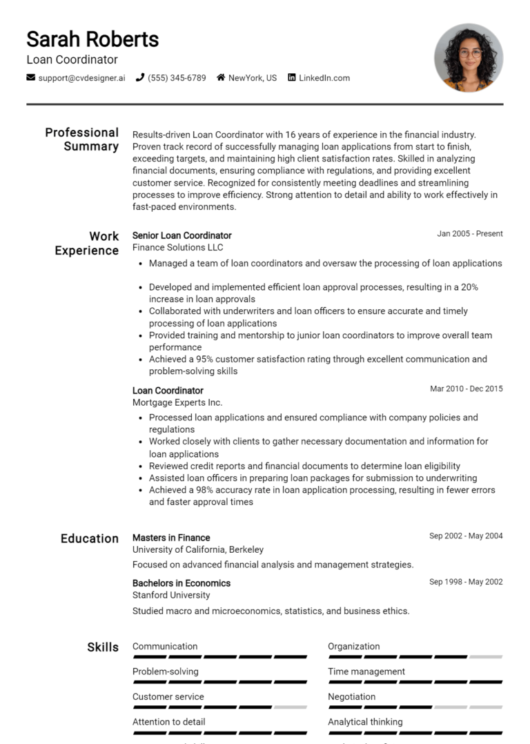 Loan Coordinator Resume Example for 2025: Best Writing Guide