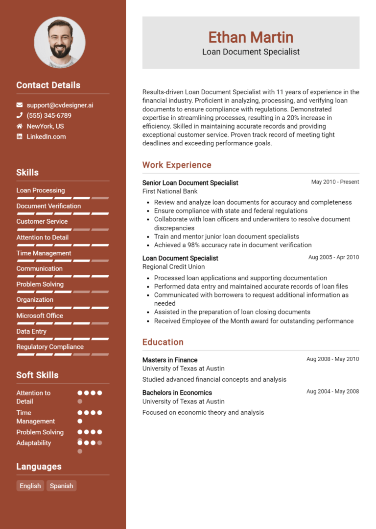 Loan Document Specialist Resume Example for 2025: How to Create a Professional CV