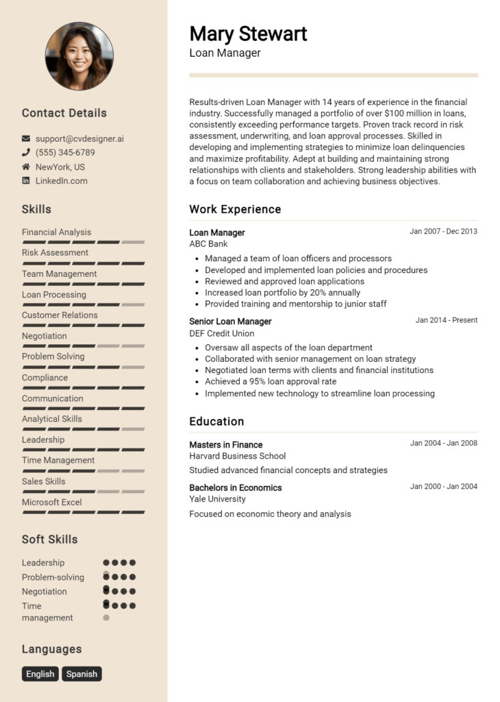 Loan Manager Resume Example