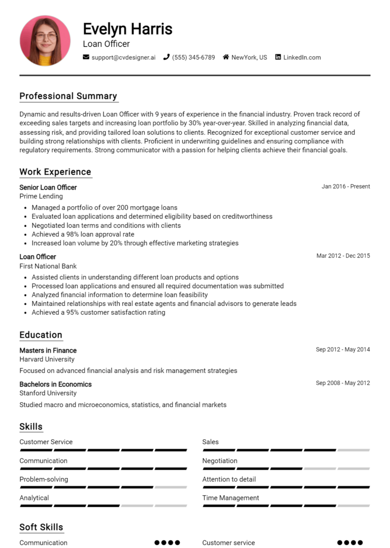 Loan Officer Resume Example for 2025: How to Craft a Winning CV