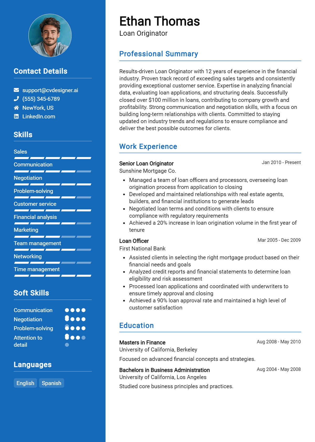 Loan Originator Resume Example