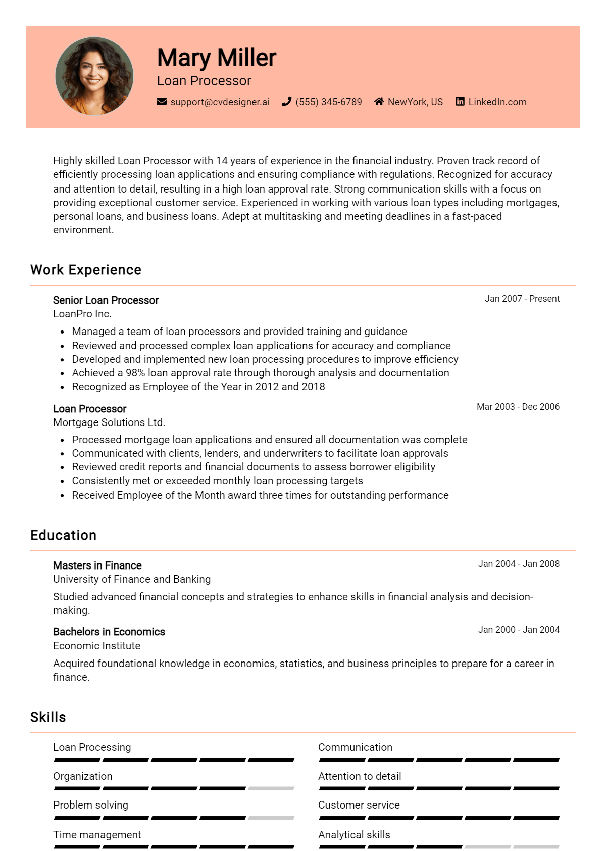 Loan Processor Resume Example