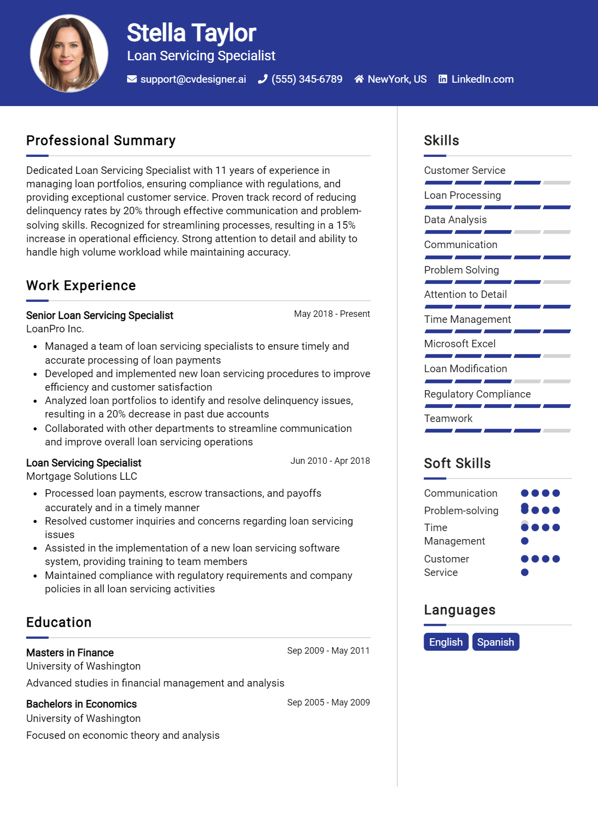 Loan Servicing Specialist Resume Example