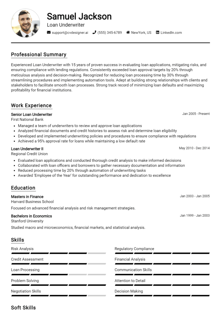 Loan Underwriter Resume Example for 2025: Free Downloadable Templates