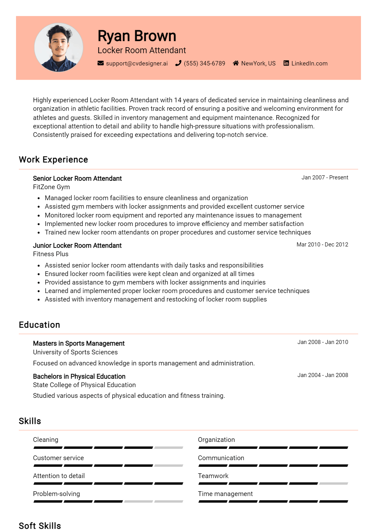Locker Room Attendant Resume Example
