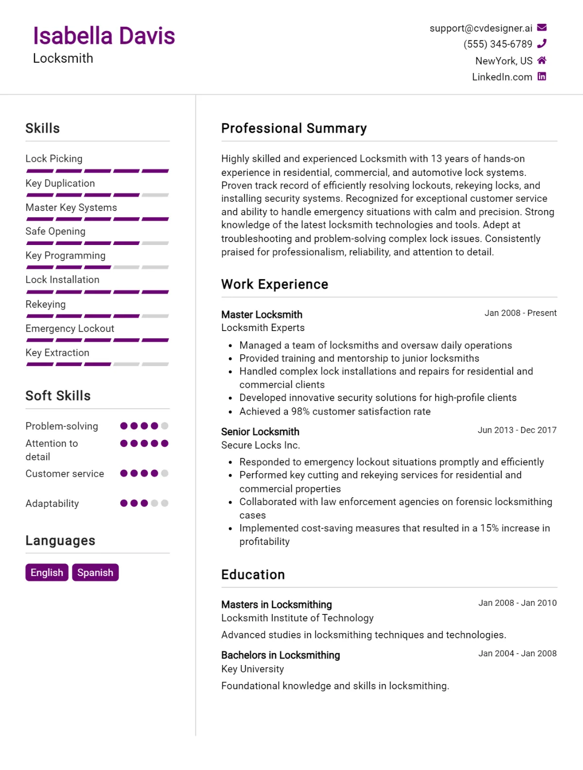 Locksmith CV Example