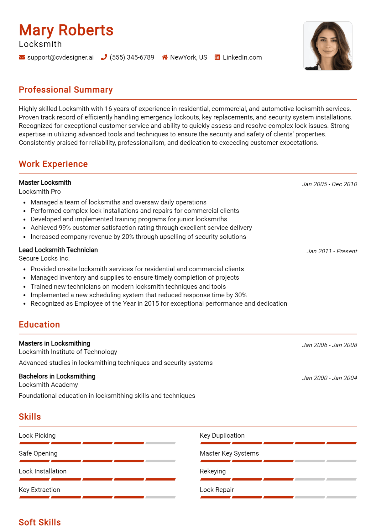 Locksmith Resume Example