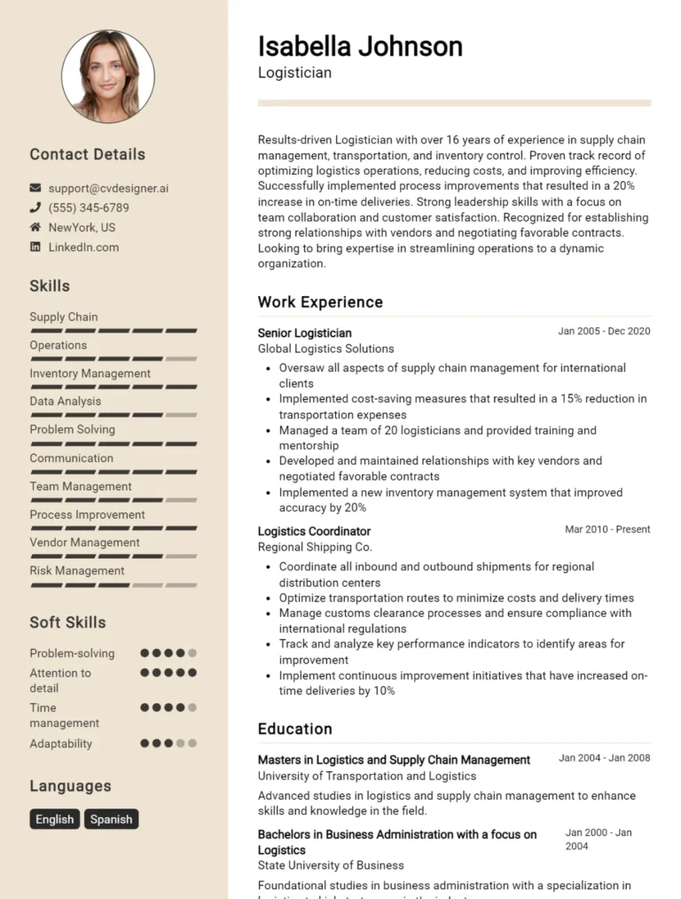 Logistician CV Example For 2025: Proven Tips & Templates
