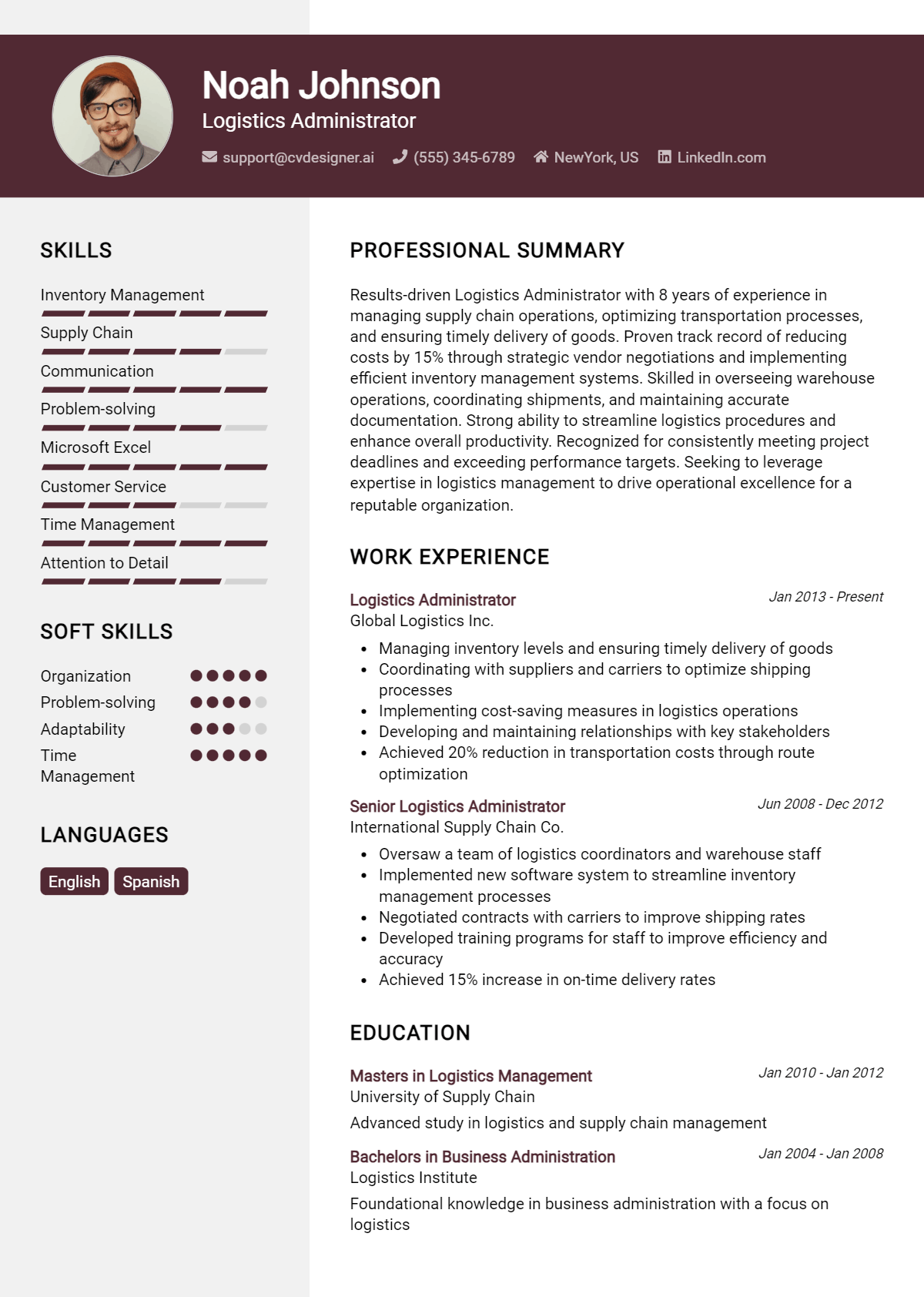 Logistics Administrator Resume Example