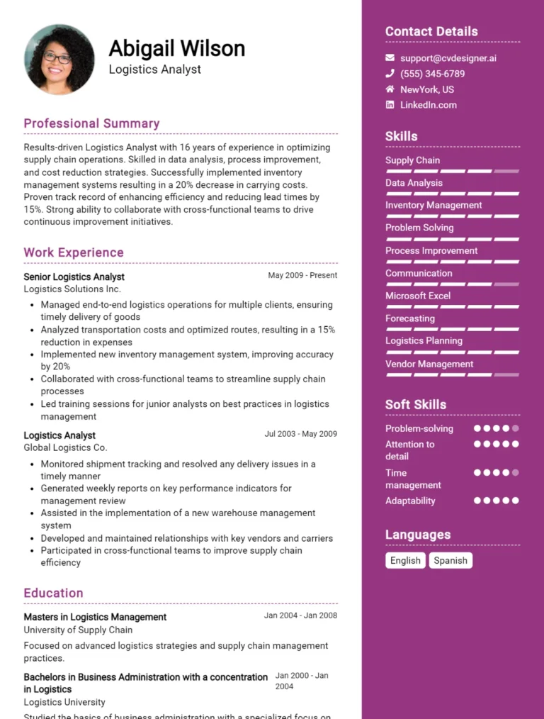 Logistics Analyst CV Example For 2025: Best Formatting Tips