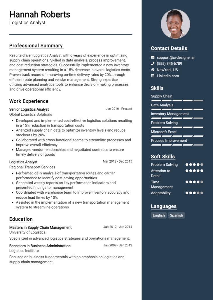 Logistics Analyst Resume Example for 2024: Expert Tips & Templates ...