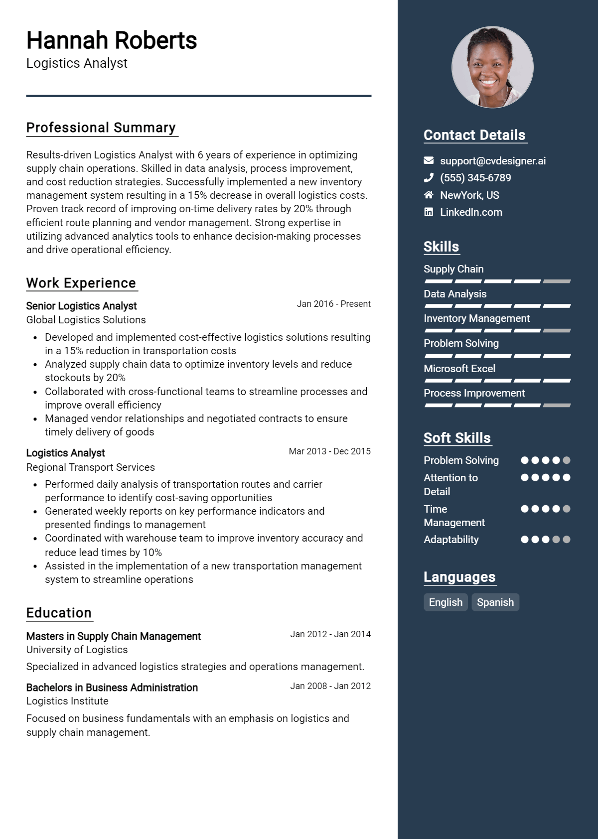 Logistics Analyst Resume Example