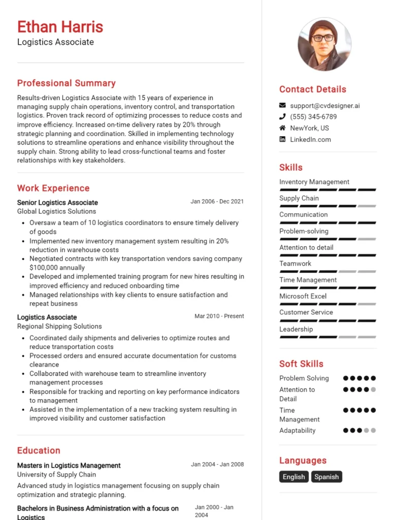 Logistics Associate CV Example