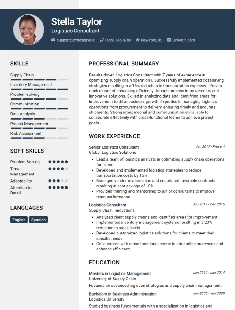 Logistics Consultant CV Example For 2025: How to Create a Professional CV