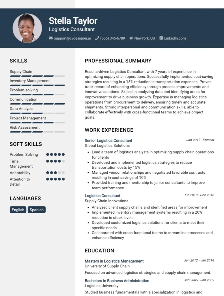 Logistics Consultant CV Example