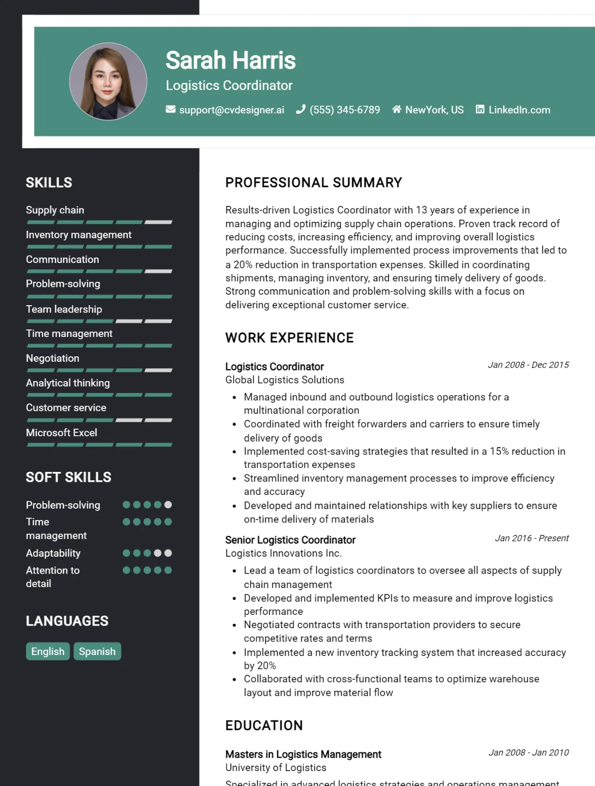 Logistics Coordinator CV Example