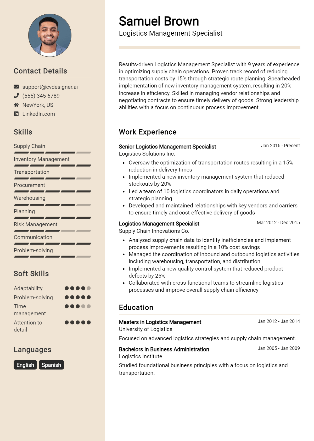 Logistics Management Specialist Resume Example