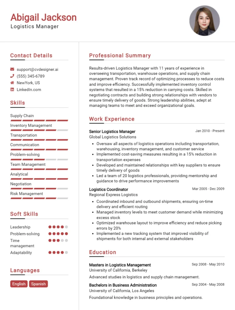 12 Logistics Manager CV Examples And Downloadable Templates for 2025