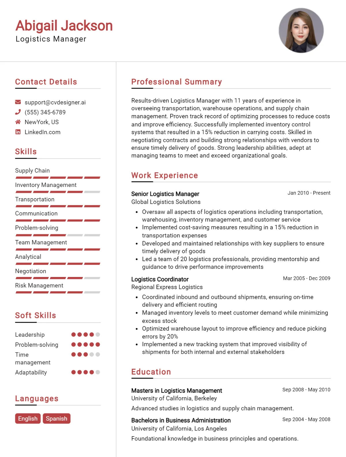 Logistics Manager CV Example
