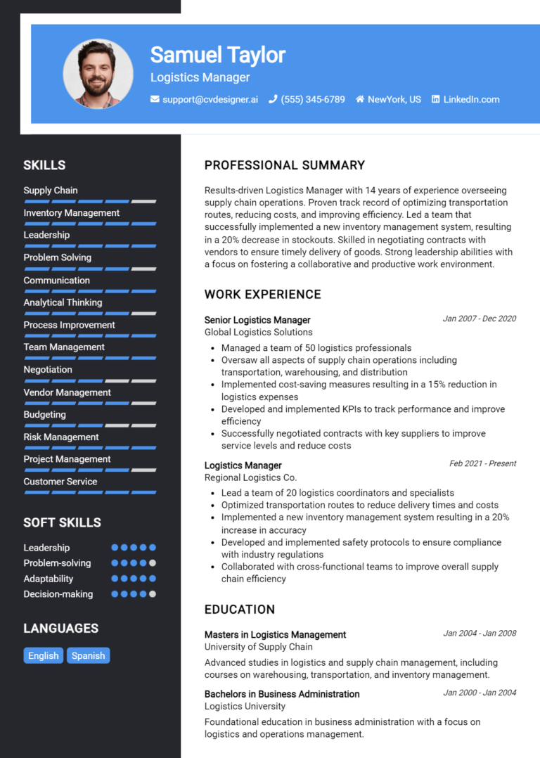 Logistics Manager Resume Example for 2025: Writing Guide