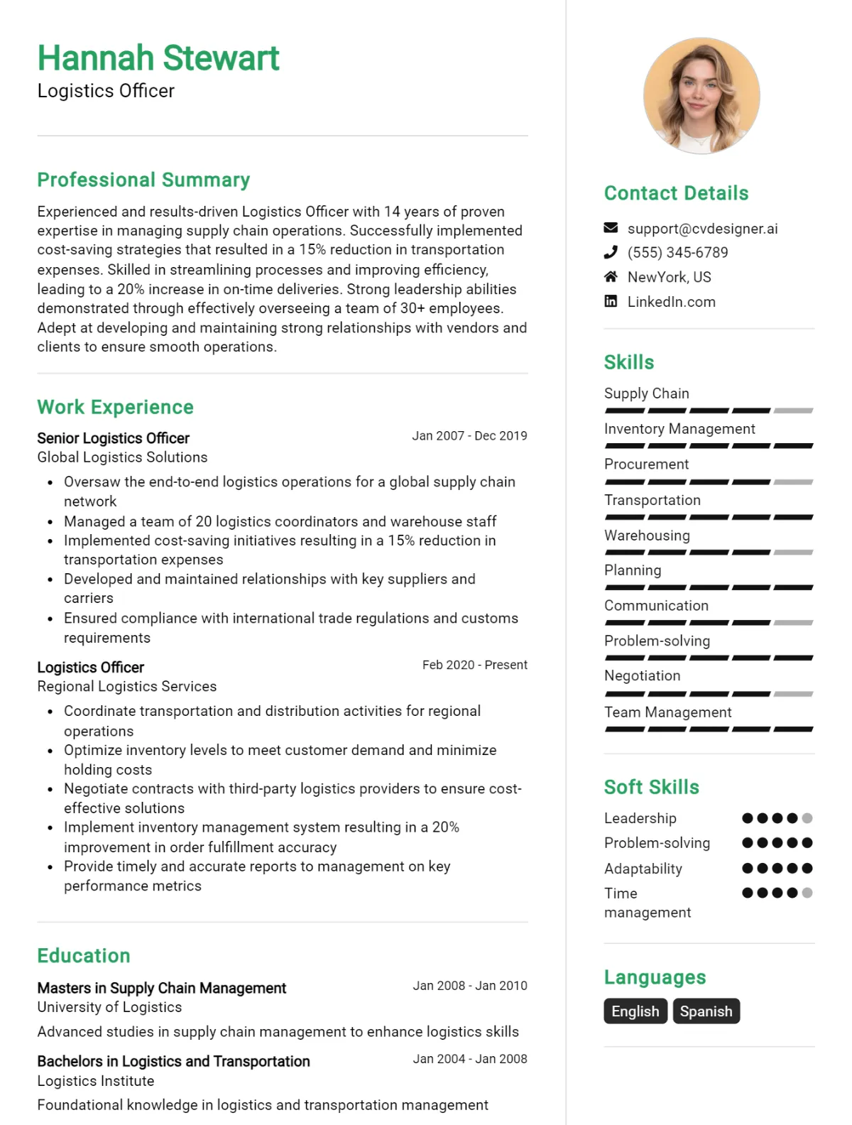 Logistics Officer CV Example