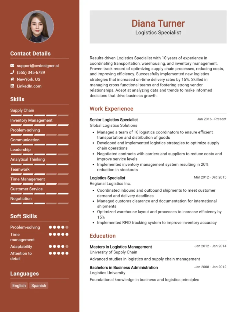 Logistics Specialist CV Example