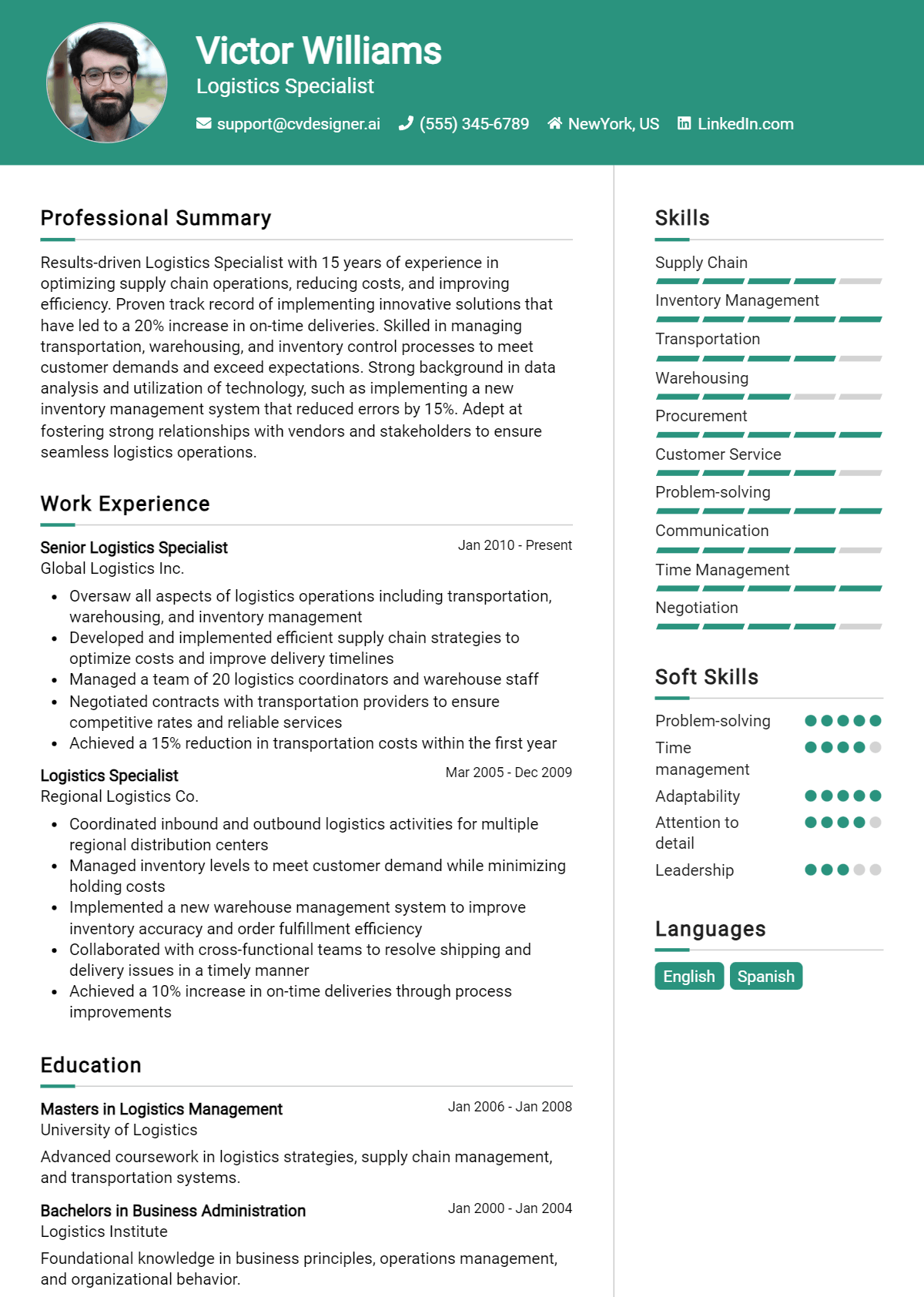 Logistics Specialist Resume Example