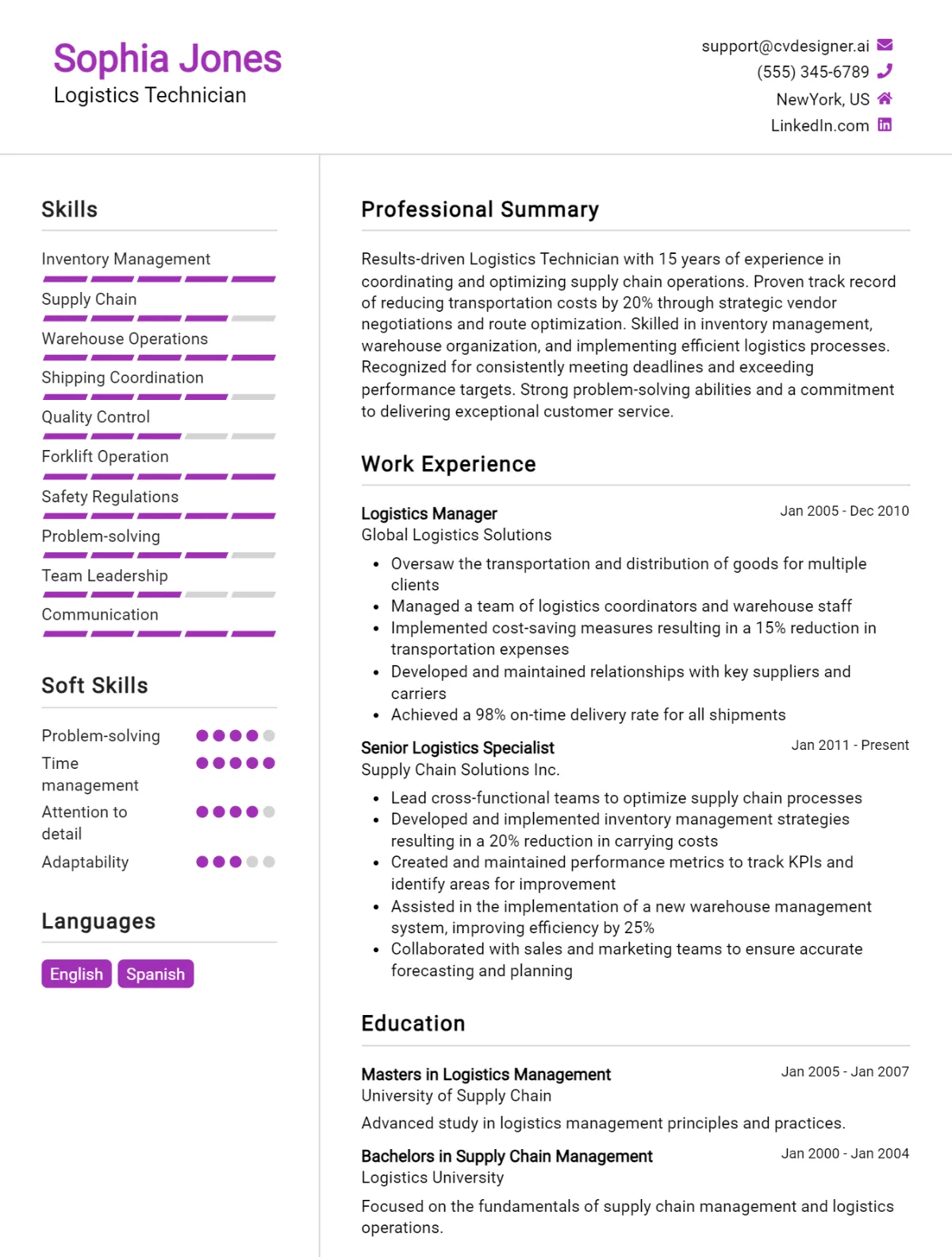 Logistics Technician CV Example