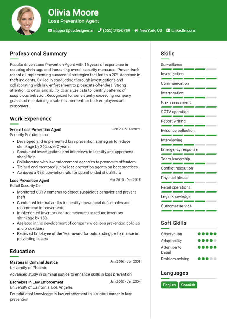 Loss Prevention Agent Resume Example for 2025: Tips to Stand Out