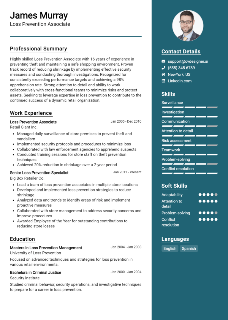 Loss Prevention Associate Resume Example for 2025: Writing Guide