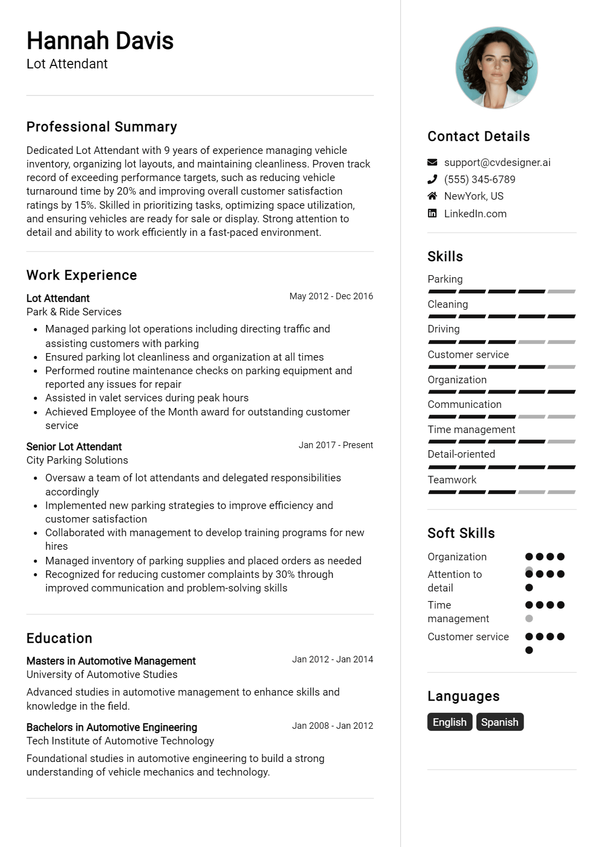 Lot Attendant Resume Example