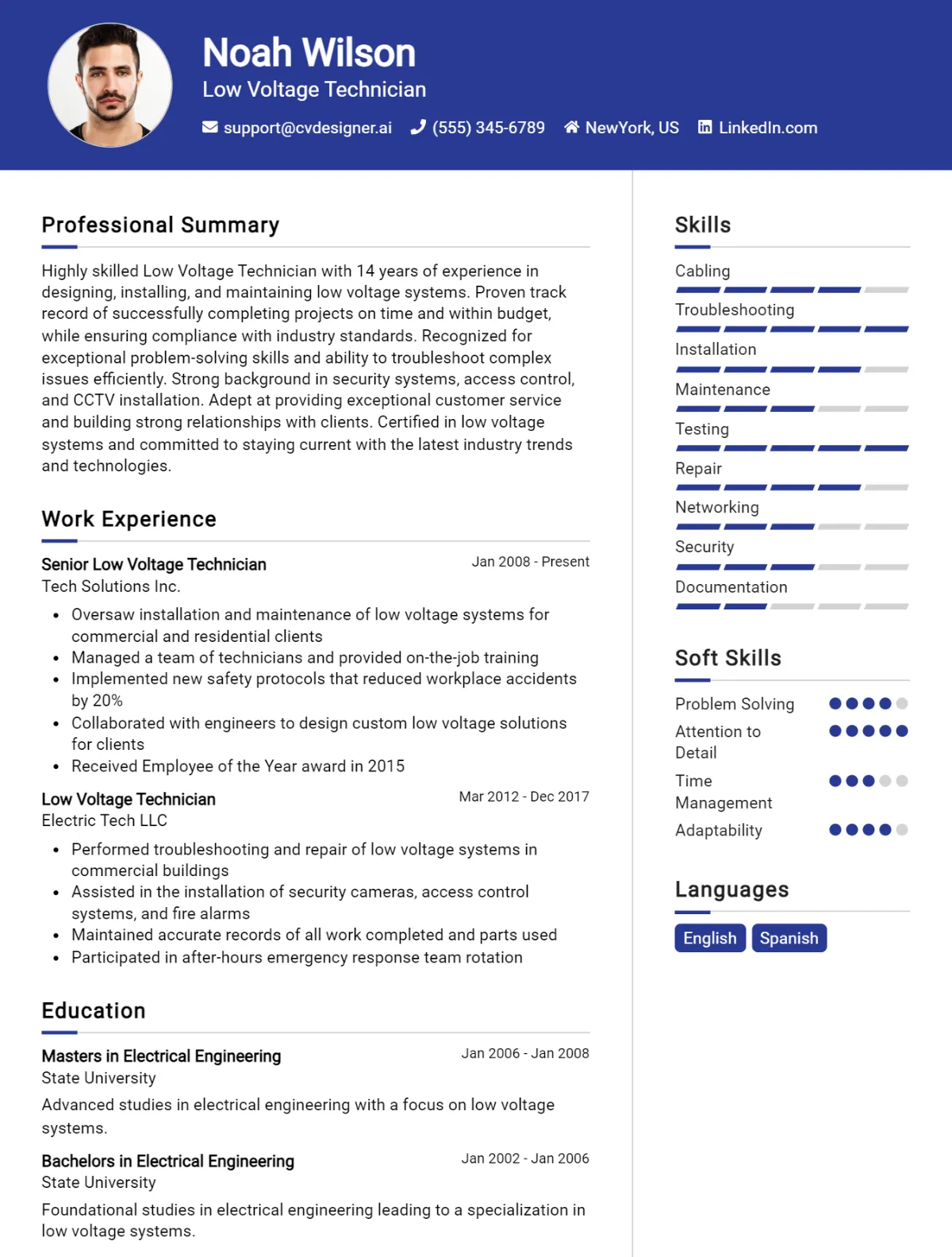 Low Voltage Technician CV Example