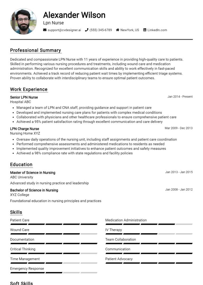LPN Nurse Resume Example for 2025: Ultimate Guide