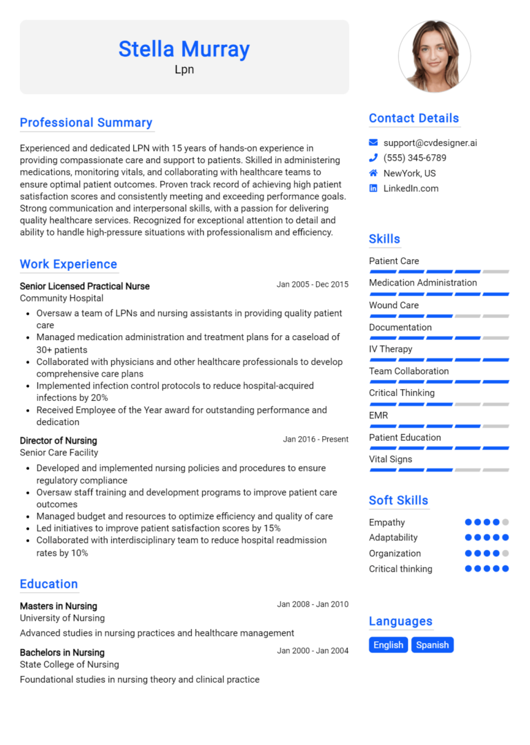 LPN Resume Example for 2025: Best Writing Guide