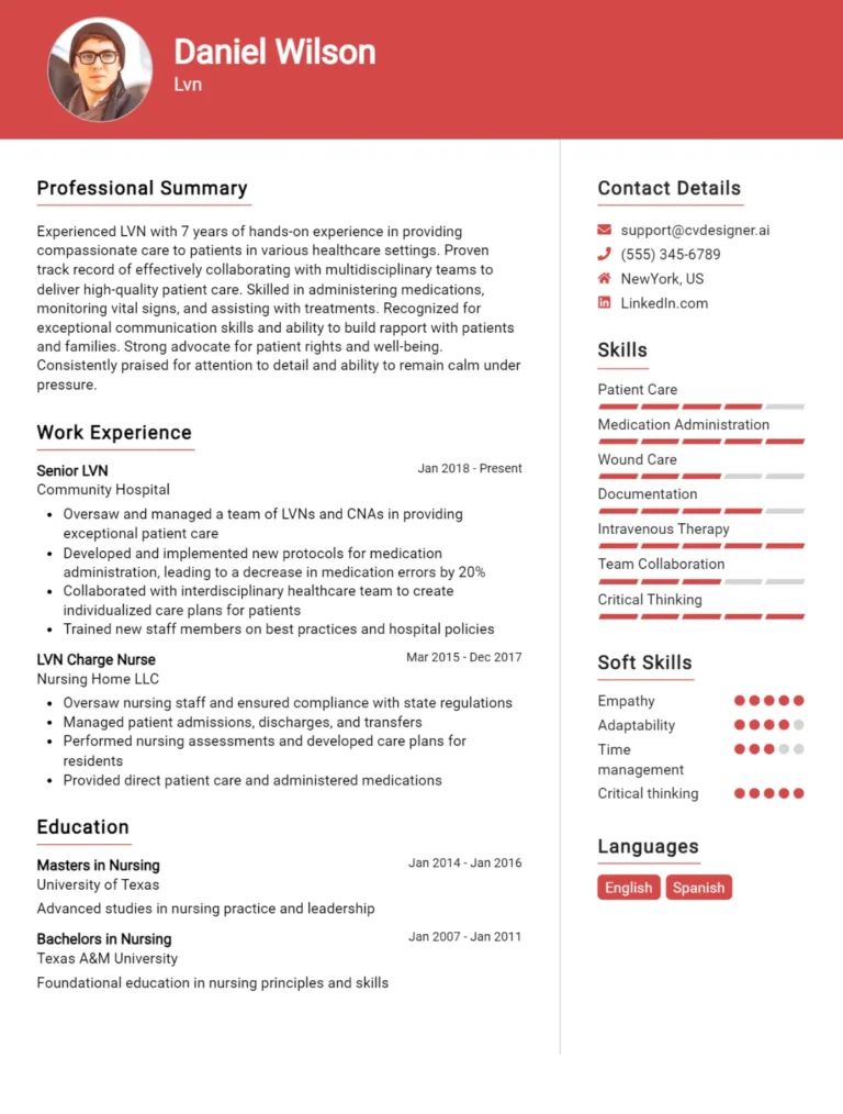 LVN CV Example For 2025: Best Writing Guide