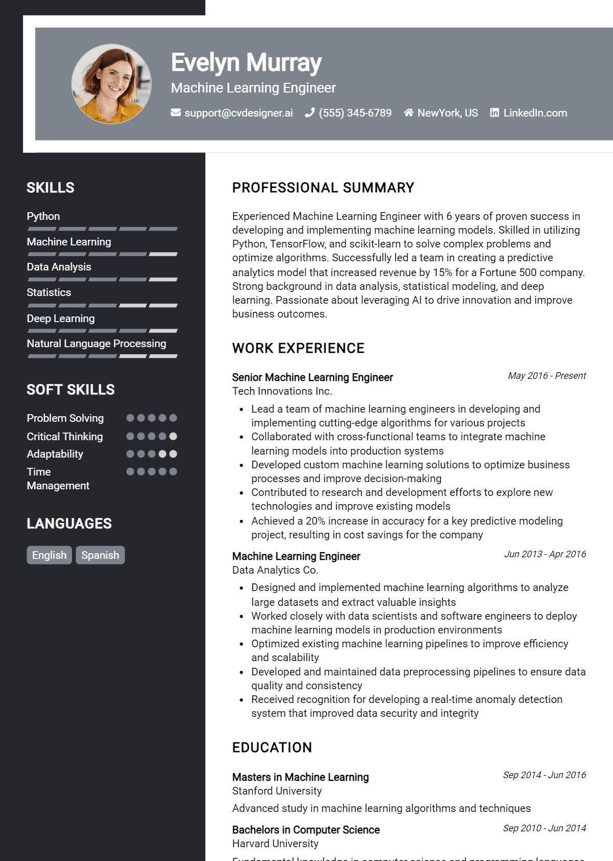 Machine Learning Engineer Resume Example