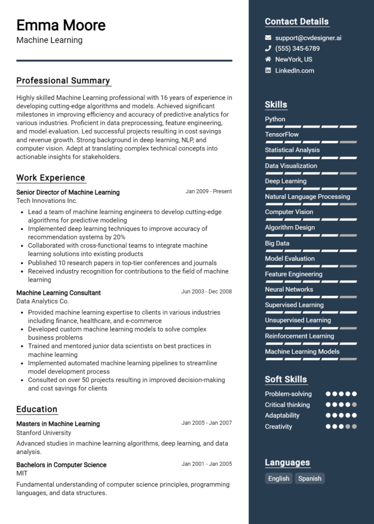 Machine Learning Resume Example